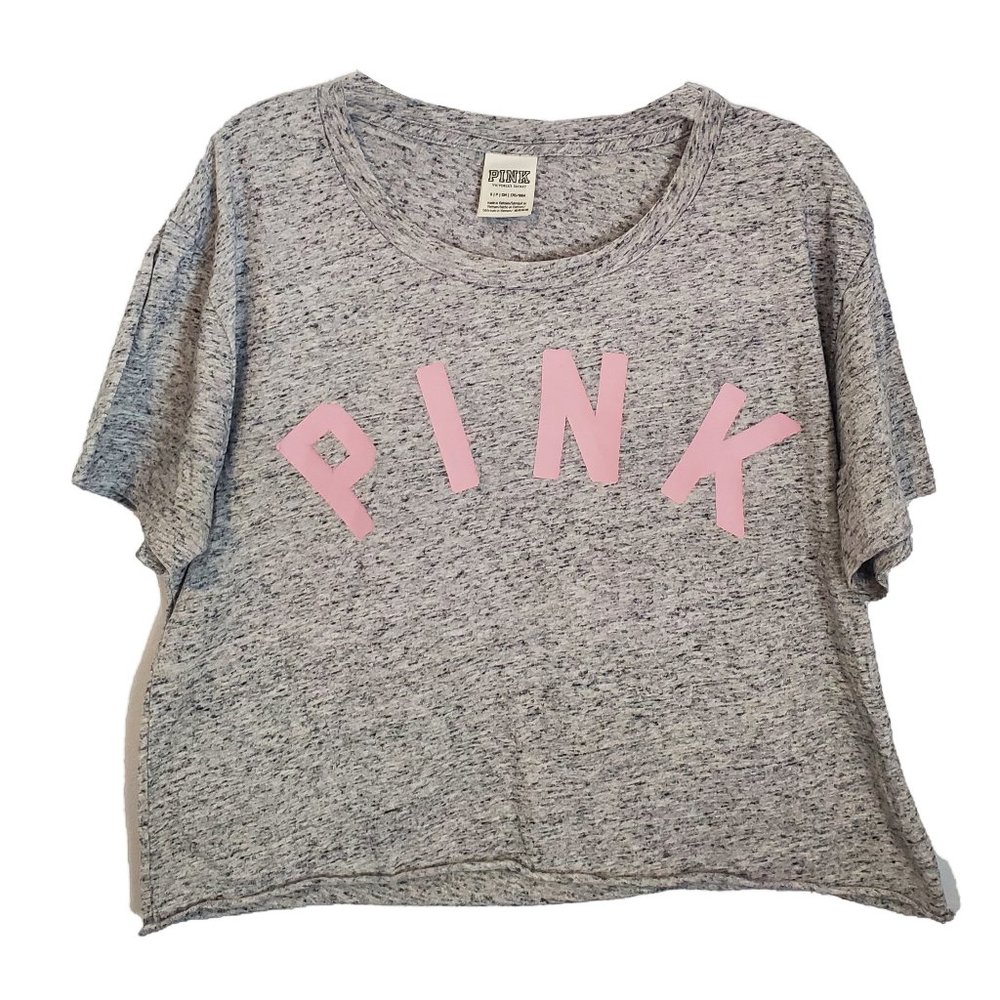PINK Grey Heather Short T-Shirt With Logo